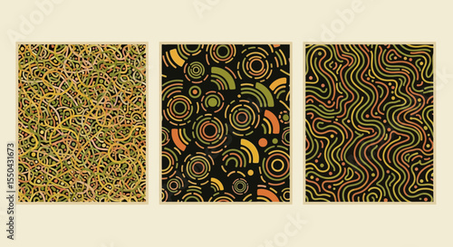 Abstract Geometric Seamless Patterns Olive, Green, and Brown Vector Designs