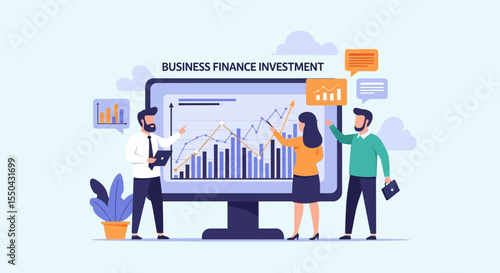 Collaborative Business Finance Investment Team Analyzing Growth Charts and Strategies