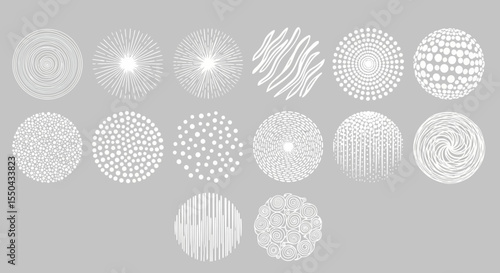 Collection of Abstract Circular Patterns White on Gray Background