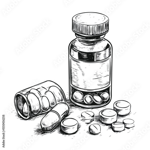 Colorful Cartoon Vector of Drug Pills and Bottle Illustration