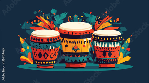 Ethnic Drum Musical Instrument Flat Vector Illustration