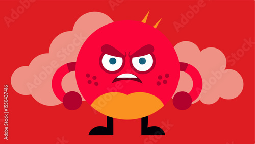 Cartoonish Fury A simplified character with a large round head and tiny body giving a whimsical look. The characters face is painted bright red with cartoonishly oversized eyes