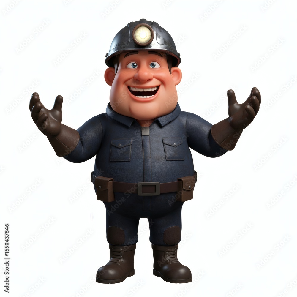 Cheerful Cartoon Miner Character with Open Arms Cheerful Cartoon Miner Character with Open Arms