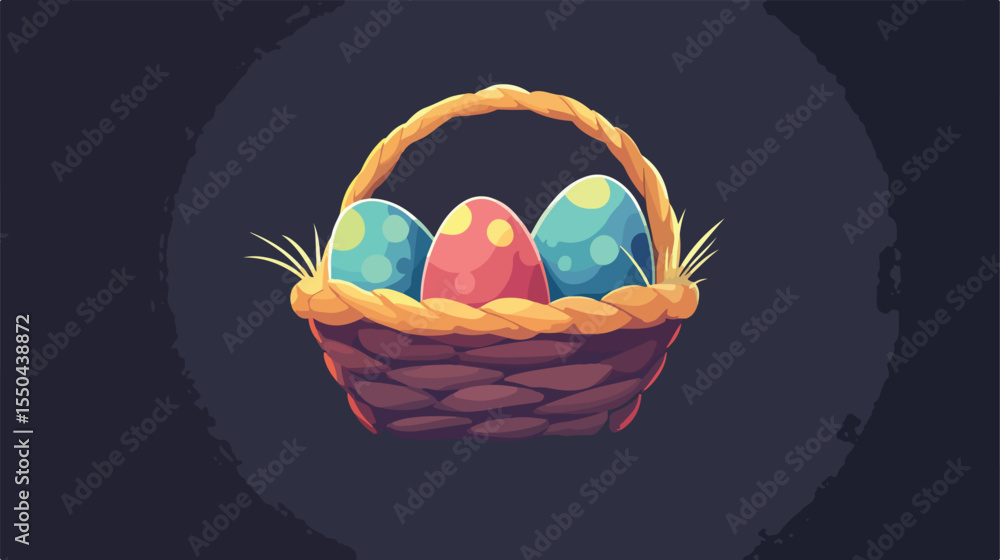 Fototapeta premium Easter Basket with Eggs Flat Vector Illustration