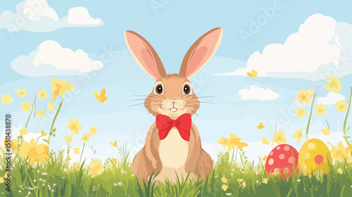 Easter Bunny Rabbit with Red Muffler AI Image