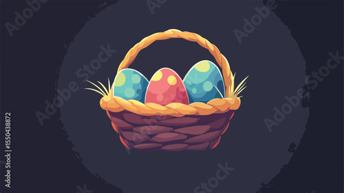 Easter Basket with Eggs Flat Vector Illustration