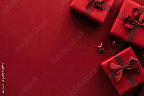 Red gift boxes, festive decorations