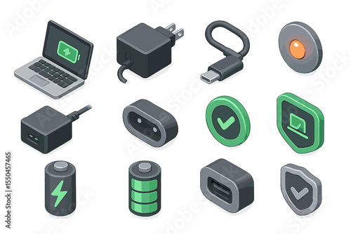 Electronic Device Icons Illustrating Various Charging and Connectivity Elements