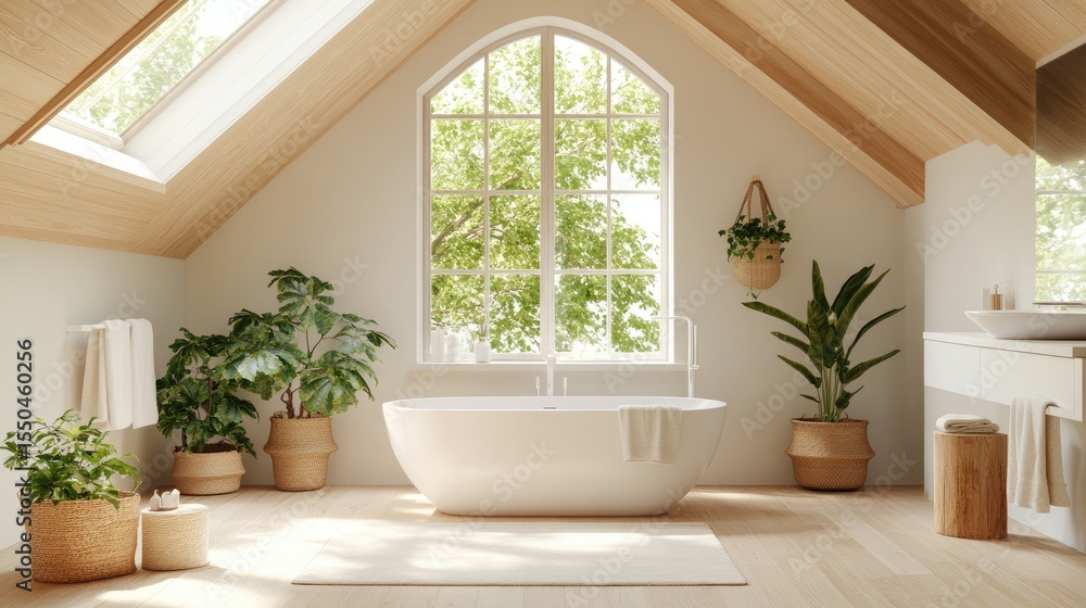 Bright and airy attic bathroom with natural elements. Bright and airy attic bathroom with natural elements.