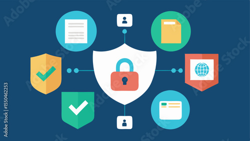 An illustration showing privacy icons like shields and locked vaults around individual voter data representing the confidentiality of votes on the blockchain.