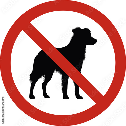 No dogs allowed sign featuring black silhouette of standing dog