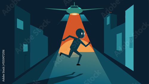 Cornered But Determined A character running down a narrow alley as the helicopters light catches them capturing the tension of the chase.