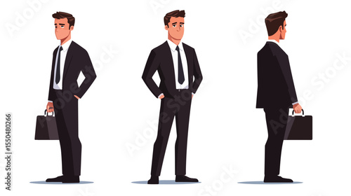 Elegant Businessman Worker with Portfolio Stand