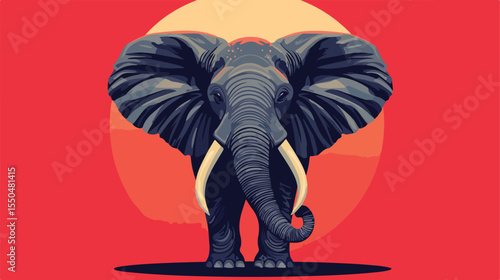Detailed Front View Flat Vector Illustration of Elephant Animal