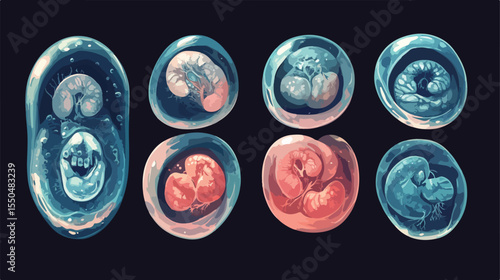 Embryonic Development Months Phases Flat Vector Illustration