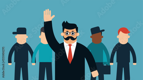 Confident Dismissal With a dismissive wave of the hand the crime boss sends an associate off to carry out orders while others look on eager to follow up.