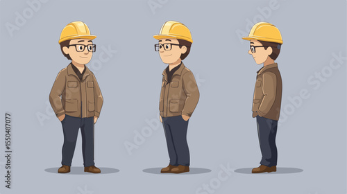 Professional Engineer Wearing Hard Hat Flat Vector Illustration