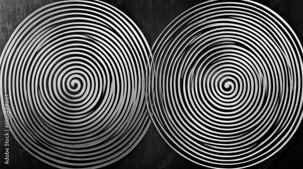 Obraz premium Two concentric spiral patterns on a dark background.