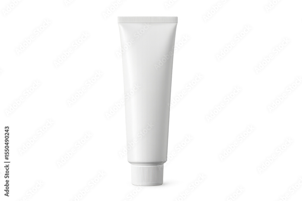 Blank plastic cosmetic tube standing on clear surface, ready for product packaging design and branding mockup presentation Blank plastic cosmetic tube standing on clear surface, ready for product packaging design and branding mockup presentation