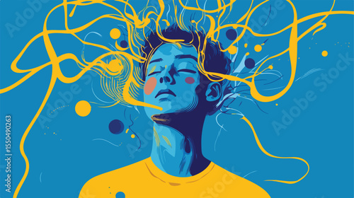 Flat Vector Illustration of Man with Epilepsy - Medical Condition Representation