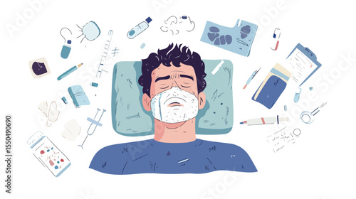 Flat Vector Illustration of Sick Man with Epilepsy