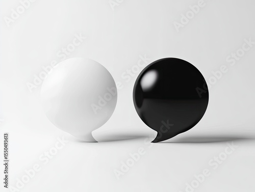 Two speech bubbles, one white, one black, on a plain white background