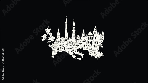 Europe Map Silhouette Icon Flat Vector Illustration