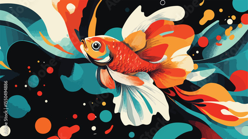Exotic Goldfish Flat Vector Illustration Centered