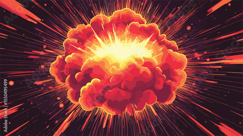 Vibrant Red Explosion with Thunderbolts Pop Art Style