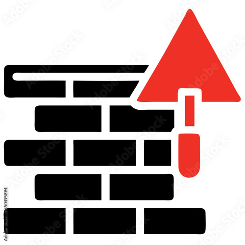 Bricklaying tool icon, minimal style, red and black, construction tools concept