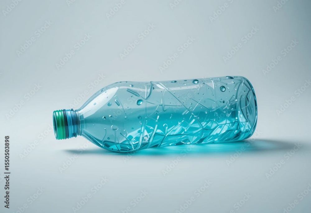 Fototapeta premium Used plastic bottle placed on a clean white background. Concept for plastic pollution awareness