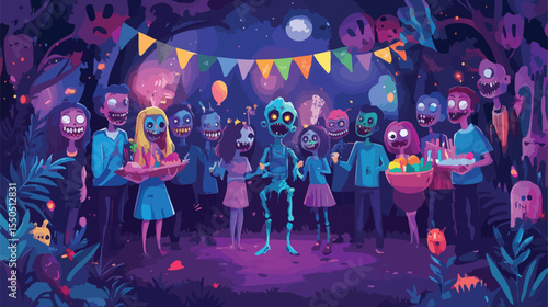 Female Zombie Birthday Party Vector Illustration