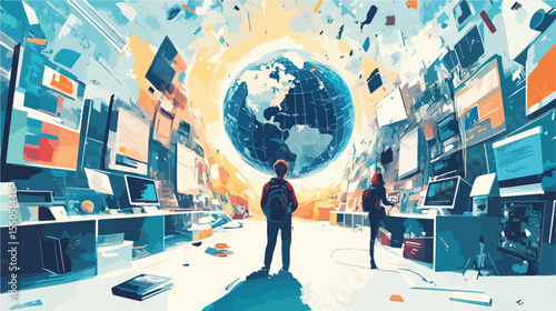 Online Education Technology Vector Illustration