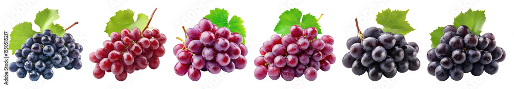 Fototapeta premium PNG Colorful grapes variety display transparent background.