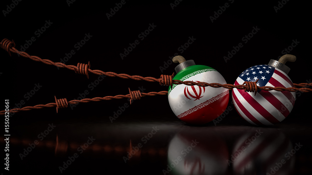 Naklejka premium The American and Iran flag on Bomb for war crisis concept 3d Rendering.