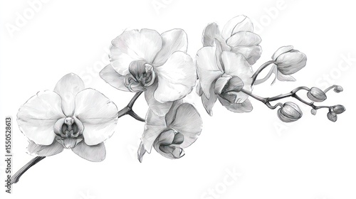Delicate grayscale orchid branch