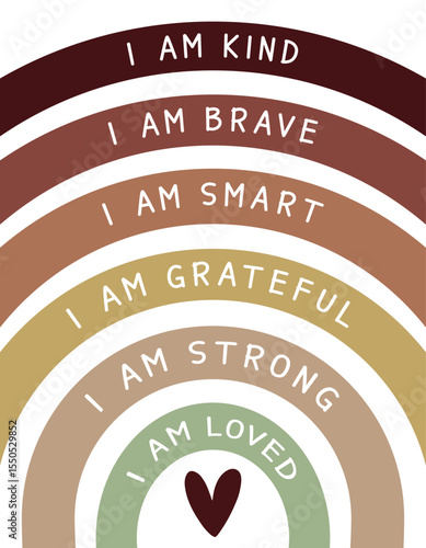 I Am Affirmations Rainbow Poster – Positive Self-Esteem Wall Art for Kids Room or Classroom Decor