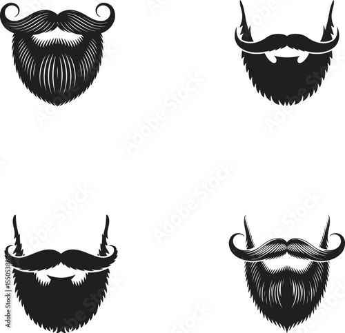 Set of full beard with mustache and goatee icon vector illustration isolate on white background