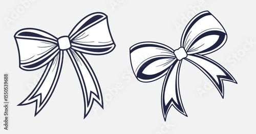 Two Navy Blue and White Ribbon Bows Vector Illustration