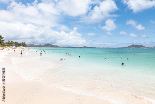Kailua Beach, located on the windward side of Oahu, is a popular destination known for its long, sandy shoreline, clear blue waters, and family-friendly atmosphere. Hawaii Honolulu