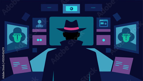 Dark Room Framing A silhouette of a detective against the glow of multiple screens highlighting the tension and focus of the investigation.