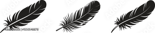 Silhouette feather icons set. bird, quill, softness, writing vector illustration isolate on white background