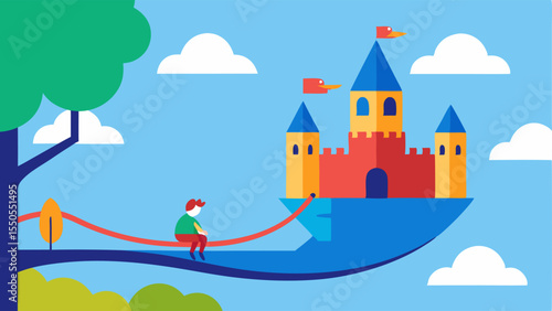 Birds Eye View A topdown perspective illustration showing the completed castle nestled on the tree branch. The castle features multiple towers a drawbridge and a colorful garden.