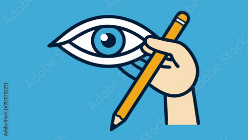Facial Feature Focus Closeup of a sketch artists hand holding a pencil with an unfinished drawing of an eye and nose prominently displayed.