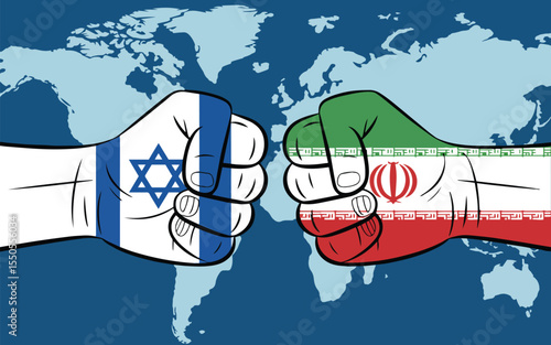 Israel vs. Iran Fist Bump of Political Conflict Vector Illustration 