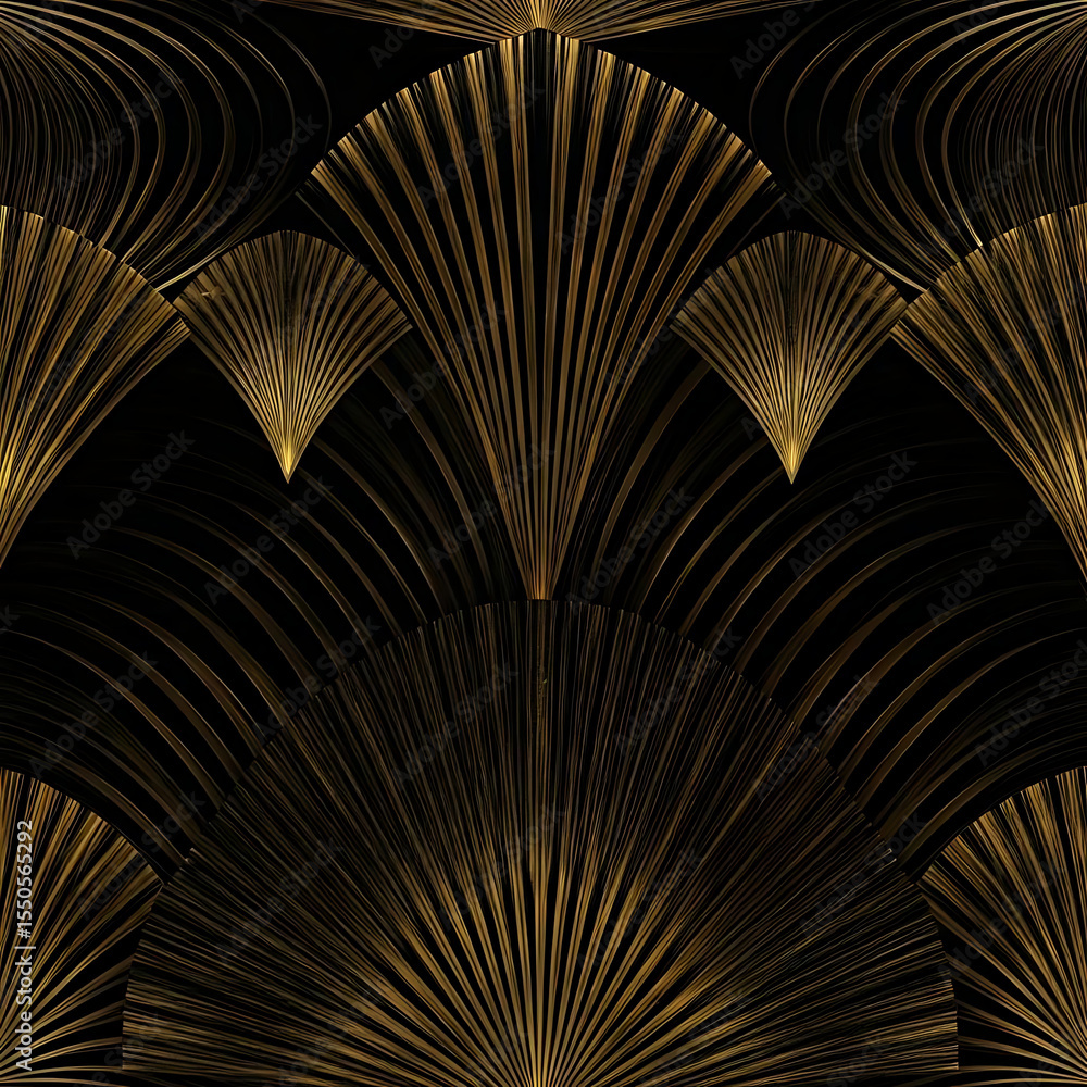Elegant Gold and Black Art Deco Fan Pattern