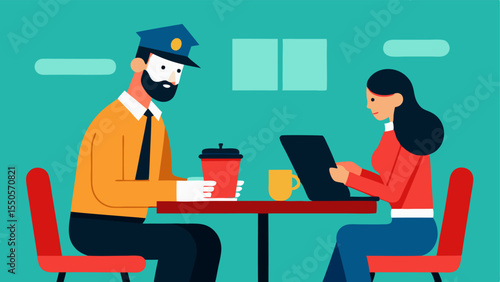 Coffee Shop Encounter Sitting at a small table with a laptop the officer is discreetly observing a suspect at another table while stirring coffee taking notes on a napkin.