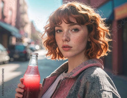 young woman drinking juice