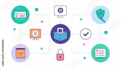 An infographic layout explaining blockchain voting with simple icons that illustrate concepts like security transparency anonymity and speed geared towards educating the