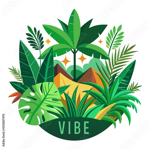 Lush Green Botanical Line Art Vector